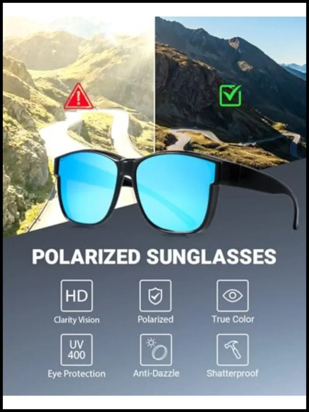 Large Square Fit Over Glasses Sunglasses UV400 Polarized TR90 Frame